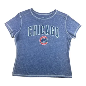 Chicago Cubs MLB T-Shirt Womens Medium Blue Heather Graphic Tee Sporty Majestic thumbnail 1