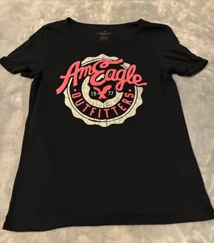 Women’s American Eagle Outfitters Black Graphic Logo Tee - Pink & White Size XL thumbnail 1