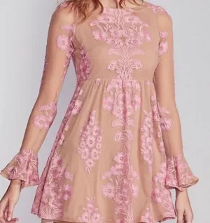 For Love & Lemons pink & nude floral lace mini dress thumbnail 1