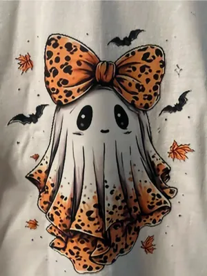 Gildan White Halloween Ghost Bow Tie 100% Cotton T-Shirt Size XL-POD thumbnail 4