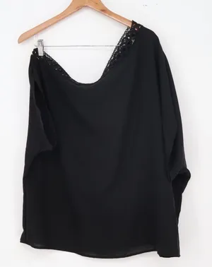 Shein Blouse Womens 2XL One Shoulder Black Crochet Lace Excellent thumbnail 1