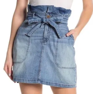 NWT Free People Splendor In The Grass Denim Paperbag Waist Skirt 4 thumbnail 1