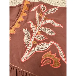 NWT Easel Floral Embroidered Boho Babydoll Mini Dress Mocha Brown M thumbnail 8