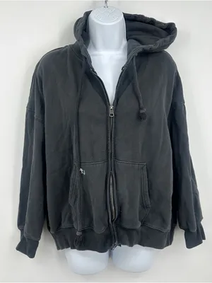 American Eagle Outfitters Dark Gray Floral Embroidered Zip Up Jacket Size XS thumbnail 2