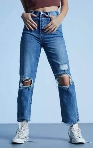 PacSun Eco Medium Blue Distressed High Waisted Straight Leg Jeans thumbnail 1