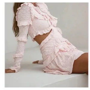SABO Pink Eyelet Cutout Ruffle Mini Dress Long Sleeve Size 2 thumbnail 2