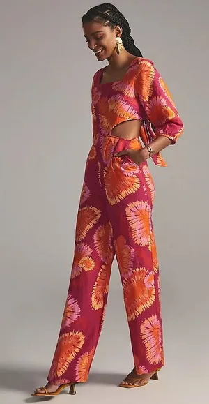 Farm Rio x Anthropologie Tie-Back Cutout Jumpsuit Floral Size M Sold Out thumbnail 1