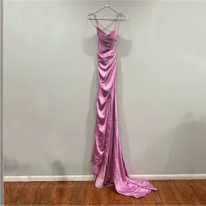 Ashley Lauren Spaghetti Strap Ruched Dress Style 11162 Lilac size 0 thumbnail 3