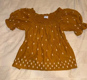 Old Navy Mustard Yellow Smocked Square Neck Puff Sleeve Top thumbnail 1