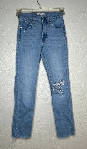 Madewell The Perfect Vintage Jean‎ Light Wash Distressed Raw Hem DM5773 Size 24 thumbnail 1