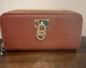 Michael Kors Saffiano Zip Wallet in Cognac Brown with Gold Hardware thumbnail 1