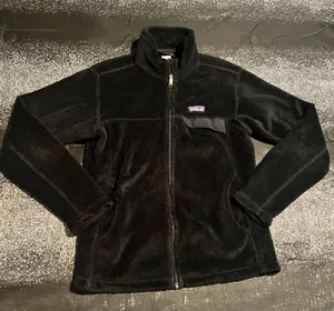 Womens M Patagonia Re-Tool Full Zip Fleece Jacket-Black High Pile Fuzzy Zippered thumbnail 1