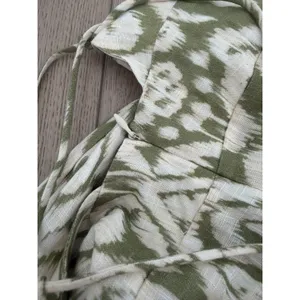 Zara Womens Green Ikat Print Lace Up Back Midi Dress Ruched Slit Summer‎ Boho M thumbnail 6