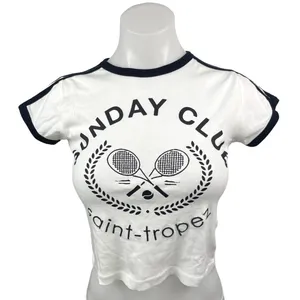 Urban Outfitters White Sunday Club Saint Tropez Fitted Tee T-shirt Crop Top Sz S thumbnail 1
