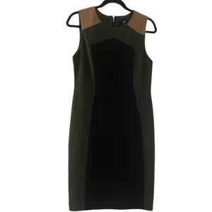 Premise Colorblock Sheath Shift Career Office Black Tan Moss Green Dress 8 thumbnail 3