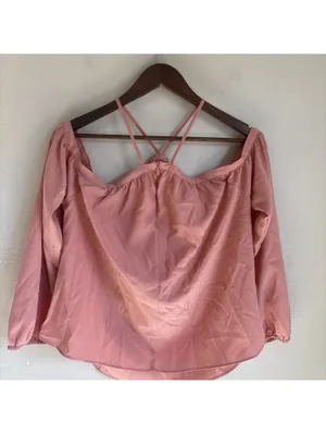 Daytrip Womens Large Dusty Rose Pink Off The Shoulder Strappy Long Sleeve Blouse thumbnail 2