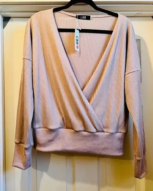 NWT- Lavender Taupe Grey Faux Wrap Sweater thumbnail 1