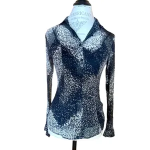 Burberry London Black & White Print Silk Button Down Blouse Sz 2 NWT $1,050 thumbnail 5