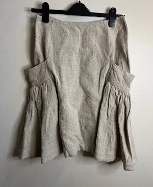 Free People Neutral Beige Textured linen and cotton A-Line Ruffle Skirt thumbnail 5