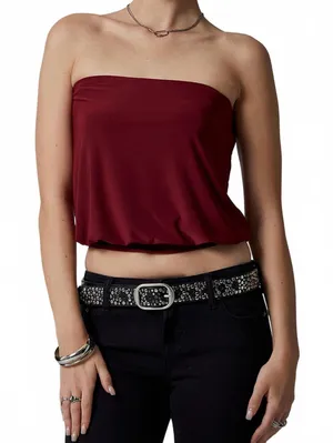 Pacsun Third Charm Penelope Strapless Bubble Tube Top NWT Burgundy Small thumbnail 1