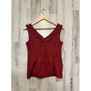Ann Taylor Red Ruffle V Neck Sleeveless Blouse Top Career Work Office Size 2 thumbnail 2