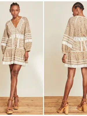 Veronica Beard‎ Addilyn Floral cotton peasant dress with lace trim thumbnail 2