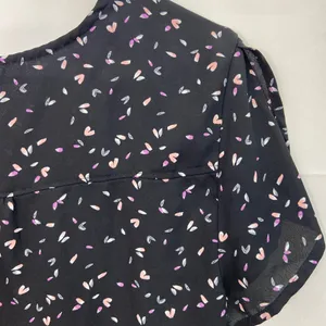 NWOT‎ Croft & Barrow women’s black pink print v-neck sheer relaxed blouse medium thumbnail 5