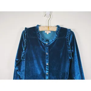 Pink Chicken Kalani Crushed Velvet Tiered Dress Womens S Blue Romantic Ruffle thumbnail 6