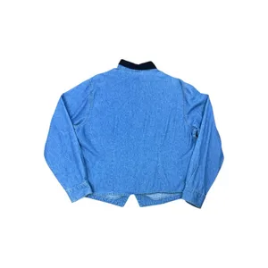 Vintage Bill Blass‎ Holiday Denim Shirt Santa Embroidery Black Velvet Collar XL thumbnail 8