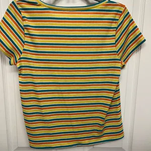 Blue orange yellow white striped shirt thumbnail 2