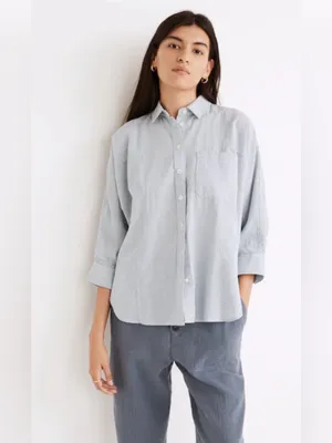 Madewell Wellesley Oversized Seamed Shirt in Stripe SIZE M thumbnail 2