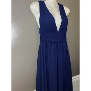 Lulus Dress Womens XS Blue Chiffon Plunge V Neck Maxi Side Slit Formal Gown thumbnail 4