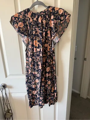 Old Navy Floral Flutter Sleeve Tiered Midi Dress Navy Peach Size XL thumbnail 8