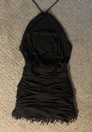 Princess Polly Halter Neck Bodycon Beaded Tassle Black Mini Dress thumbnail 1