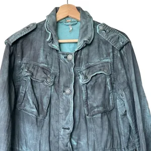 Free People Double Cloth Jacket Military Drawstring distressed tie dyed Size S thumbnail 5