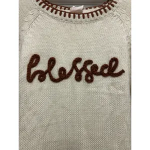 NWT Women’s Size Small Cream 'Blessed' Knit Crewneck Sweater Fall Thanksgiving thumbnail 2