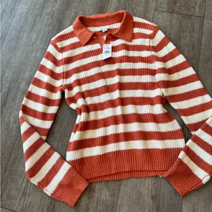 AMERICAN EAGLE Striped Orange and Cream Sweater thumbnail 7