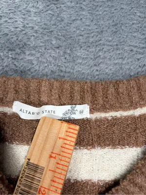 Altar'd State Cozy Striped V-Neck Cropped Sweater - Cream & Brown medium thumbnail 8
