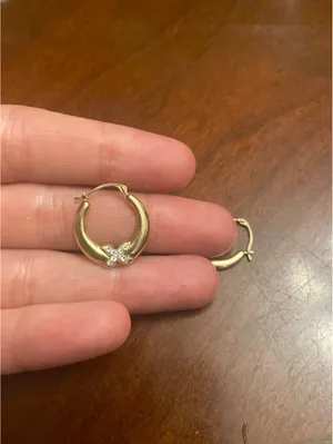 C486 Gold tone Hoop Earrings with Rhinestone X Detail 925 sterling silver thumbnail 2