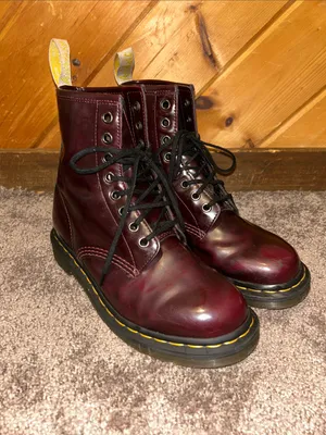 Dr Martens vegan 1460 cherry red Cambridge brush OG lace up unisex boots thumbnail 10