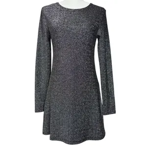 Reformation Dress M Riley‎ Fit & Flare Long Sleeve Metallic Dress Sparkly LBD thumbnail 3