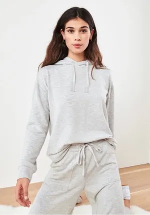 Quince super soft fleece pullover hoodie heather gray size Small thumbnail 1