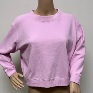 Fletch Pink Ribbed Crewneck 100% Cotton Slightly Cropped Long Sleeve Top size S thumbnail 1