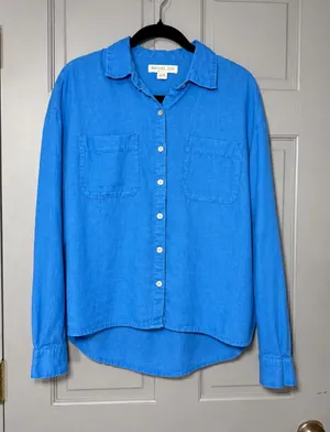 Rachel Zoe Electric Blue linen Button-Down Shirt thumbnail 1