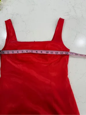 Satin Square-Neck Red Mini Dress with Ruffle Hem thumbnail 5