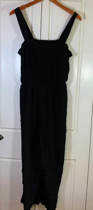 Madewell Women Black Sleeveless Smocked Waist Wide Leg Jumpsuit Size 12 Pockets thumbnail 1