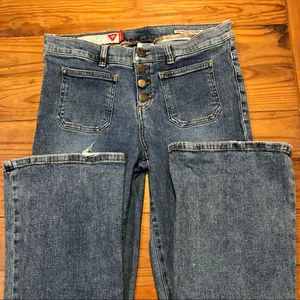 Guess Vintage Button Boot Cut Patch Front Pocket Jeans 29 Fit like a 6 thumbnail 1