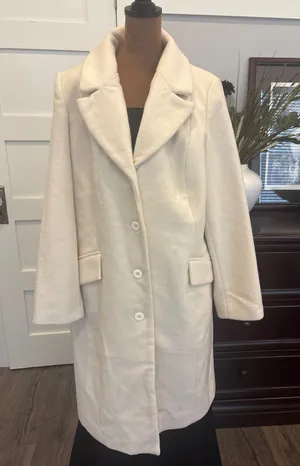Vintage Jessica London Cream White 100% Wool Long Coat Jacket Size 14 01-0219-0 thumbnail 1