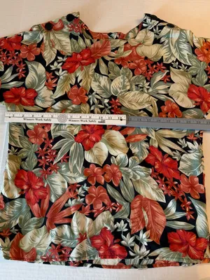 Vintage Baroness Button-Shoulder Tropical Floral Tunic - Black with Red & Green thumbnail 6