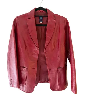 Vintage Y2K GAP Red Leather Blazer XS 100% Genuine Leather 2000 thumbnail 1